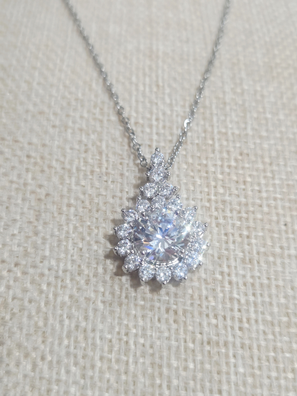 White Gold Moissanite Teardrop Pendant Necklace - White